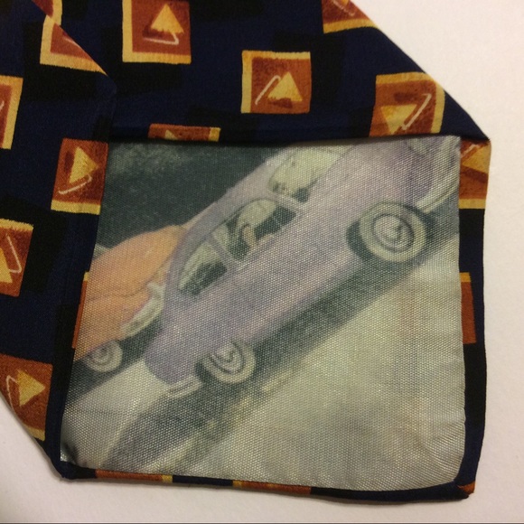 Fossil Necktie Blue Geometric Pattern Silk Neck Tie 59x4" - Picture 4 of 5